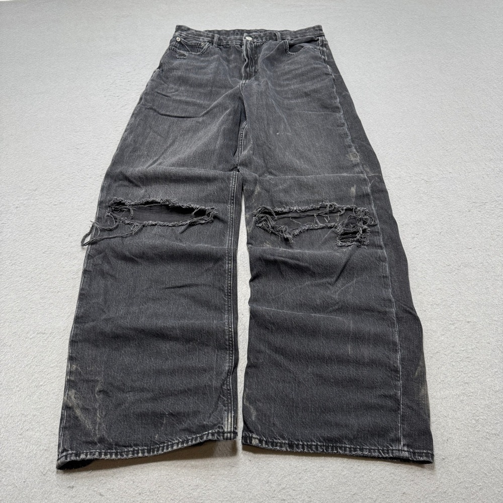 American Eagle Jeans Women's 10 L Black Ripped Baggy Straight High Rise Strigid
